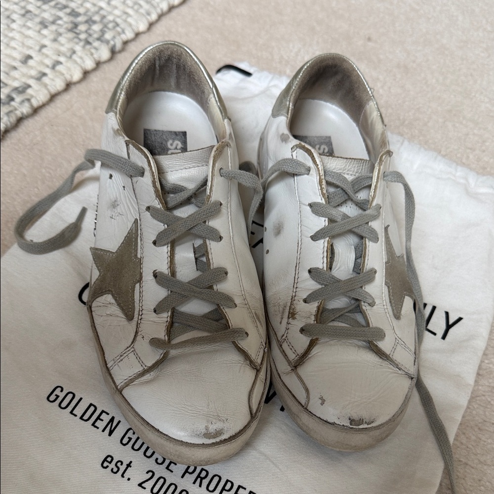 Golden Goose Women's White and Silver Sneakers